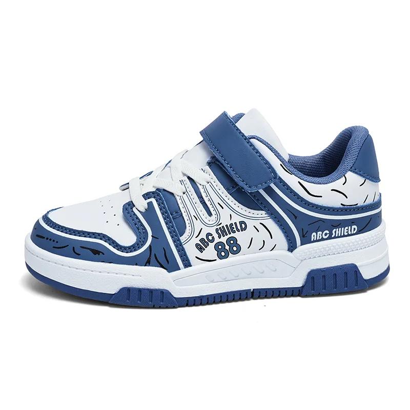 

Детские кроссовки Модные для мальчиков девочек Кожаные спортивные теннисные туфли Детские уличные Нескользящие кроссовки Баскетбольные кроссовки 28 синий