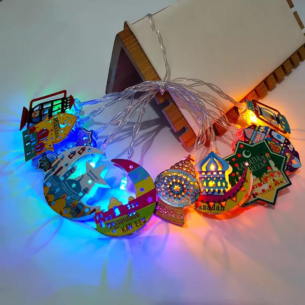 

Colorful Lighting EID Mubarak String Lights Battery Operated Moon Star Castle Lamp Home Decoration 165cm/64.96in-Colorful