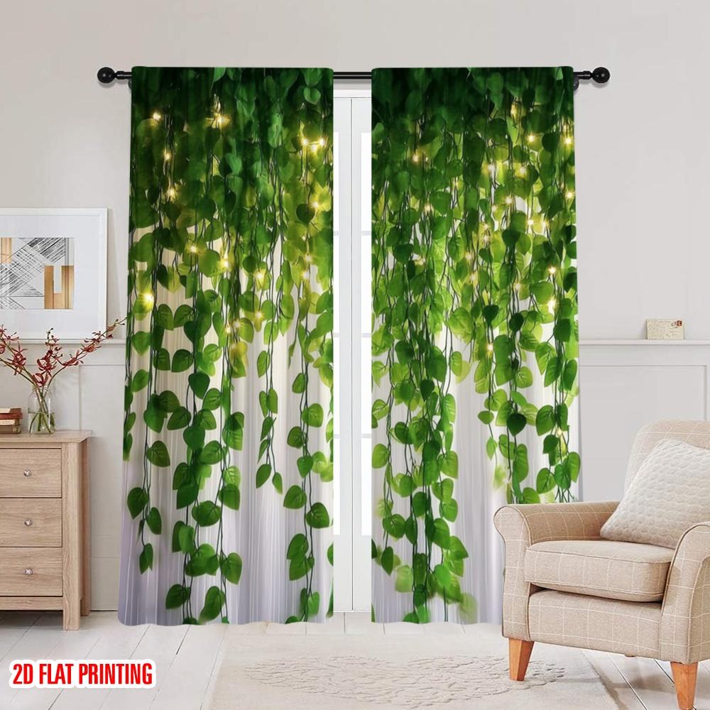 2 Stück, 2D-Flachdruckdruck Vorhänge Hängendes Laub 100% Polyester (ohne Stange) Festlicher Gebrauch für Schlafzimmer, Wohnzimmer, Arbeitszimmer