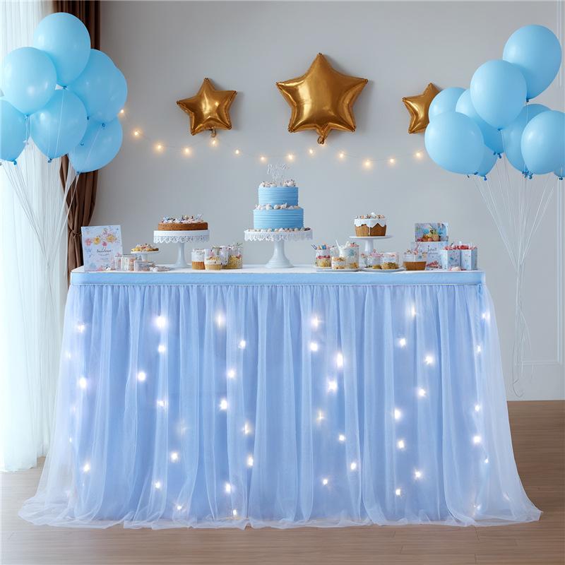 

Birthday Party Atmosphere Table Skirt Tablecloth Wedding Hotel Gathering Dessert Table Skirt Props LED Luminous Night Decoration 4FT(1.22mx0.77m) світло-синій колір