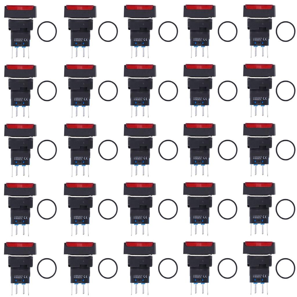 25Pcs Push Button ABS Brass Self Locking es with Light 16mm 12V
