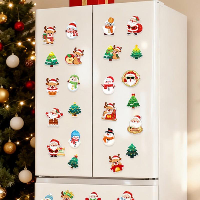 8pcs Christmas Cartoon 3D Refrigerator Stickers Decorations Santa Claus Tree Reindeer Magnetic Dressing Supplies Fridge Magnet