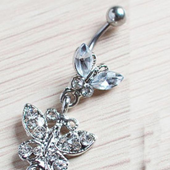 Rhinestone Butterfly Dangle Belly Navel Curved Button Barbell Ring