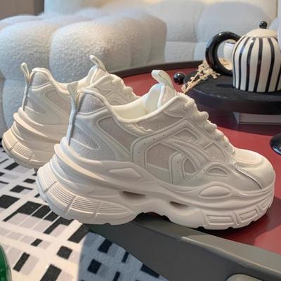Autentyczna Skóra Grube Sneakersy Damskie Buty Nowe Wiosenne Buty z Siateczkową Powierzchnią Oddychające Siateczkowe Platformowe Białe Buty Sneakersy