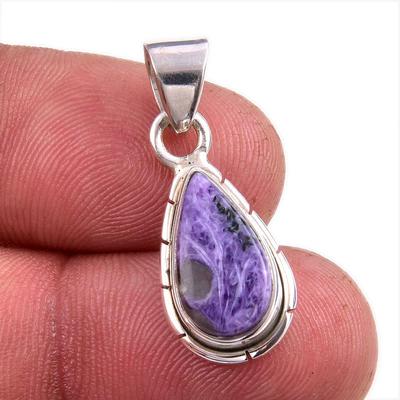 Natural Charoite Gemstone Handmade 925 Solid Sterling Silver Pendant 1.25'' B5i67