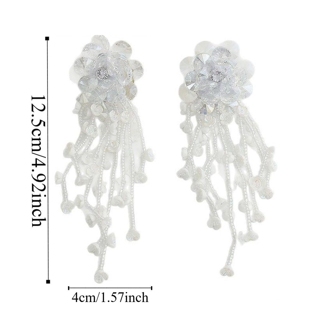 Rhinestone Floral Tassel Earrings Zinc Zinc Alloy Long Ear Drop Summer White Flower Earrings  Holiday