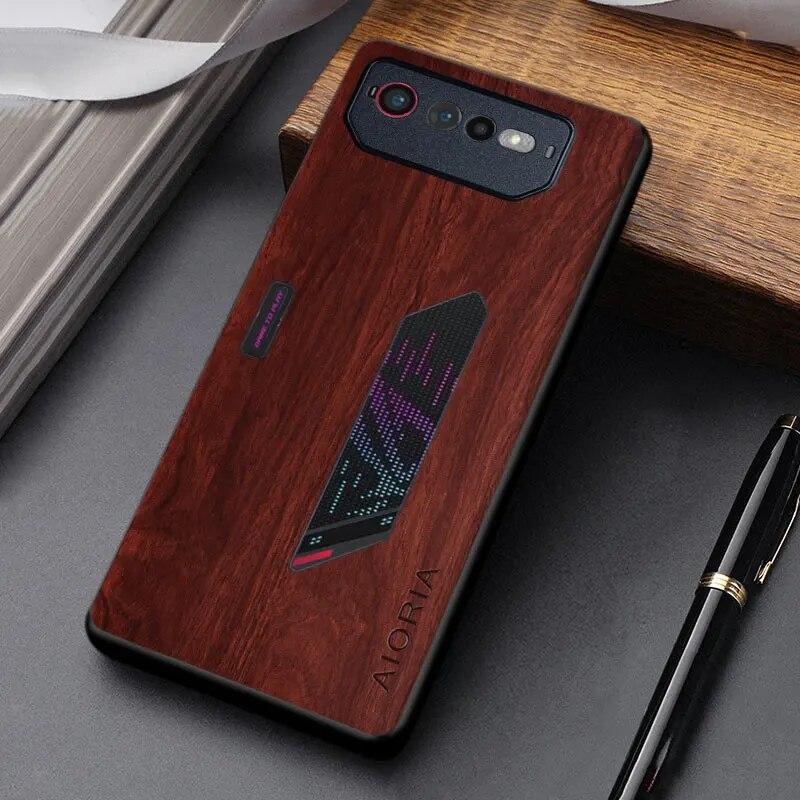 Pouzdro pro Asus ROG Phone 6 coque jednoduchý unikátní design lehký dřevěný vzor pu kožený kryt pro pouzdro Asus rog phone 6