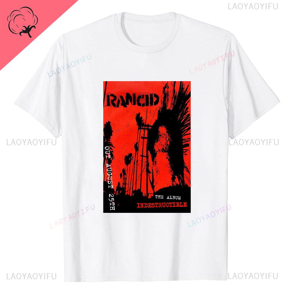 Rancid Band Short Sleeved Tshirt for Mens Summer American High Street Print Cool Pure Half Sleeves Trendy Printed Tshirt Top