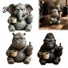 Novelty Home Decor for Living Room Middle‑Finger Hippo Figurine with Coffee Cup Funny Resin Animal Statue Desktop Gorilla Elephant Figurines