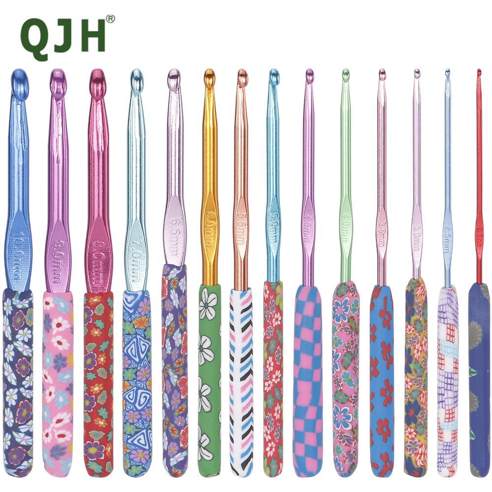 14pc Printed Color Crochet Tool Set, Soft Handle Knitting Needle Kit, Professional Weaving Yarns Craftwork Tool, 2.0mm-10.0mm