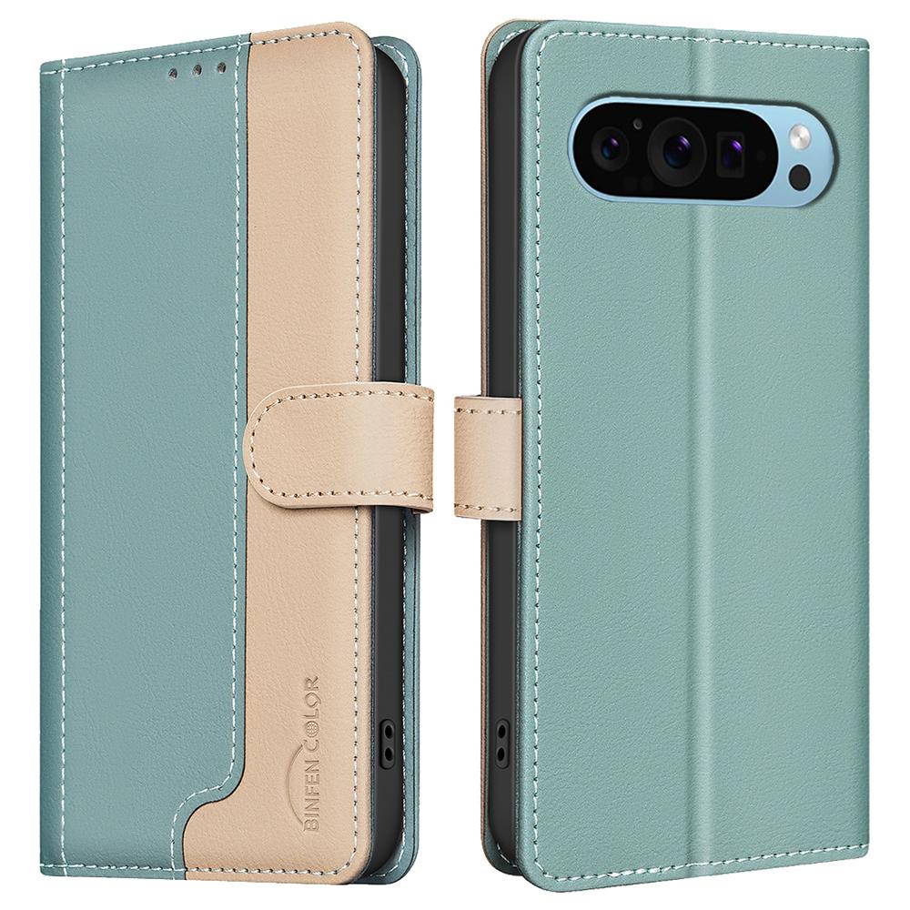 BINFEN COLOR BF33 For Google Pixel 9 Case Color Splicing Leather Cover with RFID Blocking
