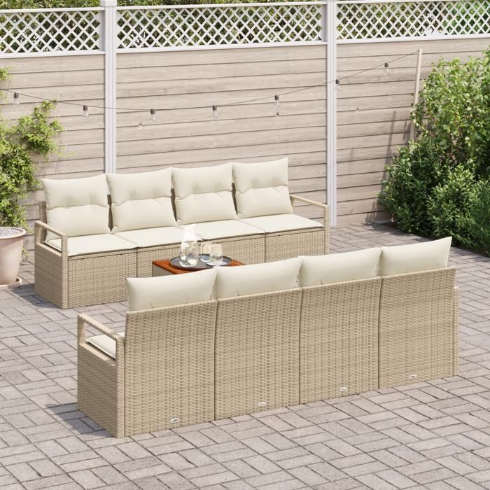 VidaXL Ensemble de Canapé de Jardin 9 pièces avec Coussins Beige Rattan Poly Acacia 3347680