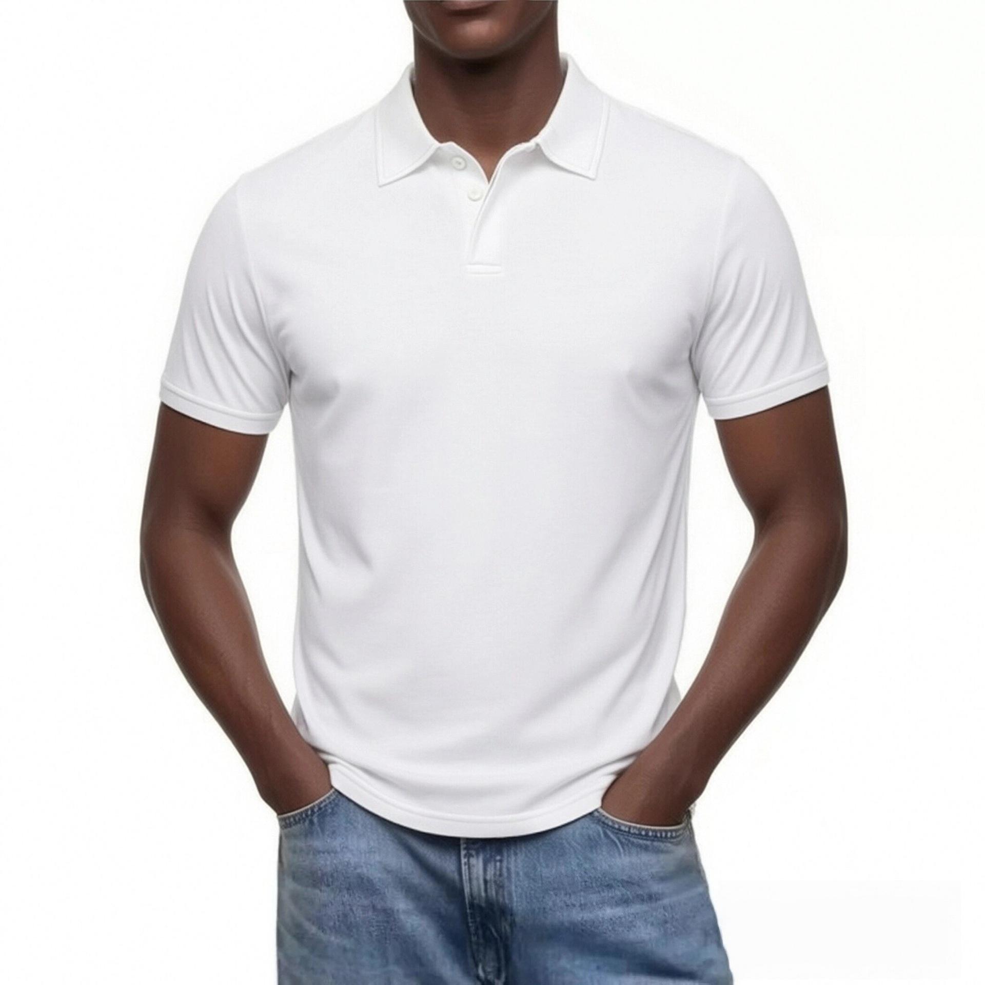 Mens Casual Solid Color Short Sleeve Loose Button Lapel Polo T Shirt S белый