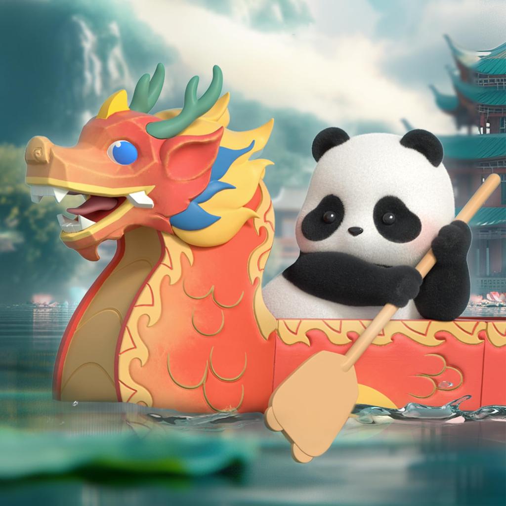 52TOYS BLINDBOX Panda Roll Dragon Boat Racing Series Blind Box Trading Figure, Haired Panda Figure, Collectible Figure, Dragon Boat, Painted,