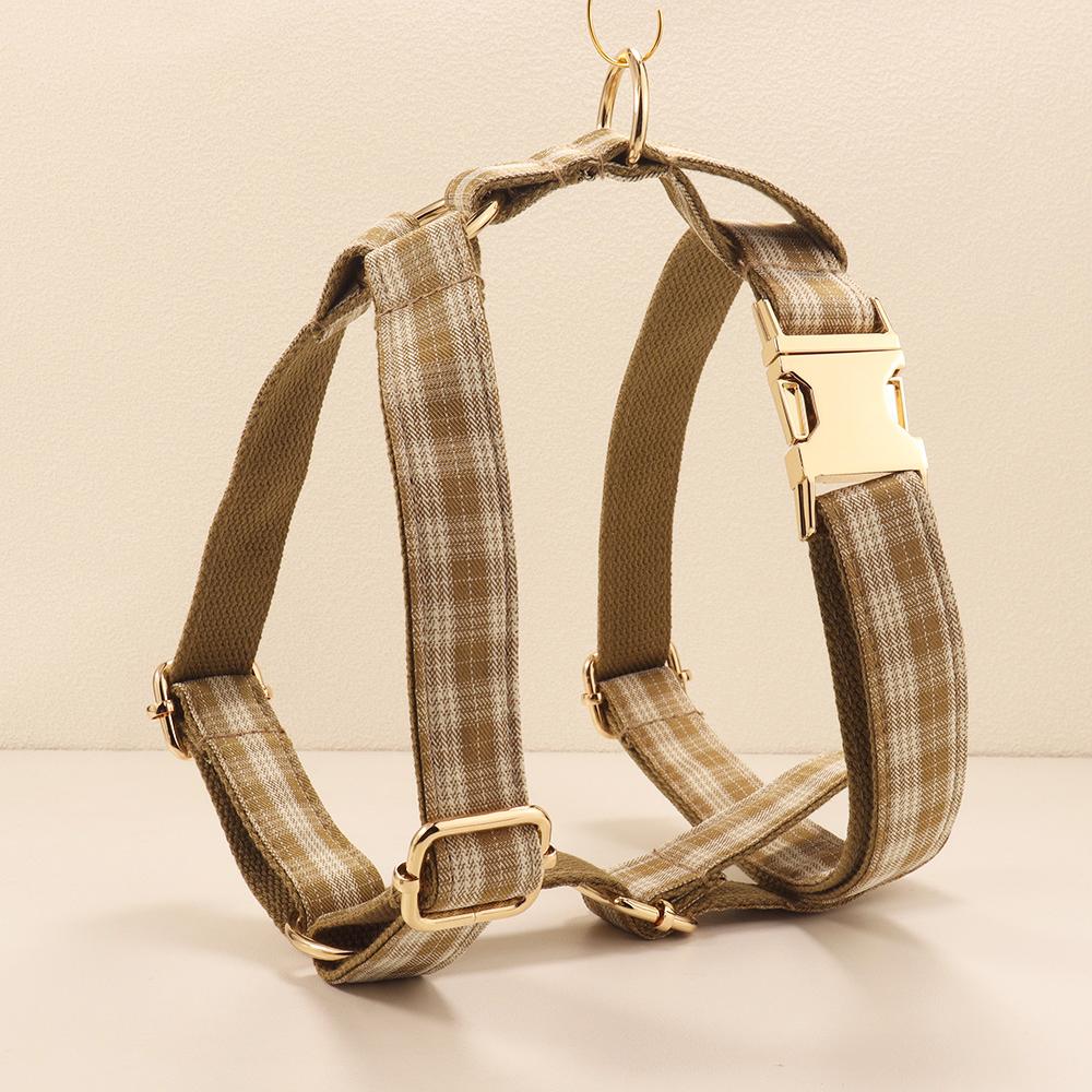 Plaid Pet Walking Harness Set with Bow Design, Adjustable Vest Collar Leash Kit for Small Dogs