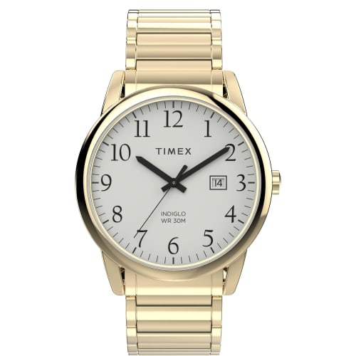 

TIMEX Oversized Easy Reader Men s Watch, White Dial, Brass, Mineral Glass, Quartz Movement, Gold, TW2W52000