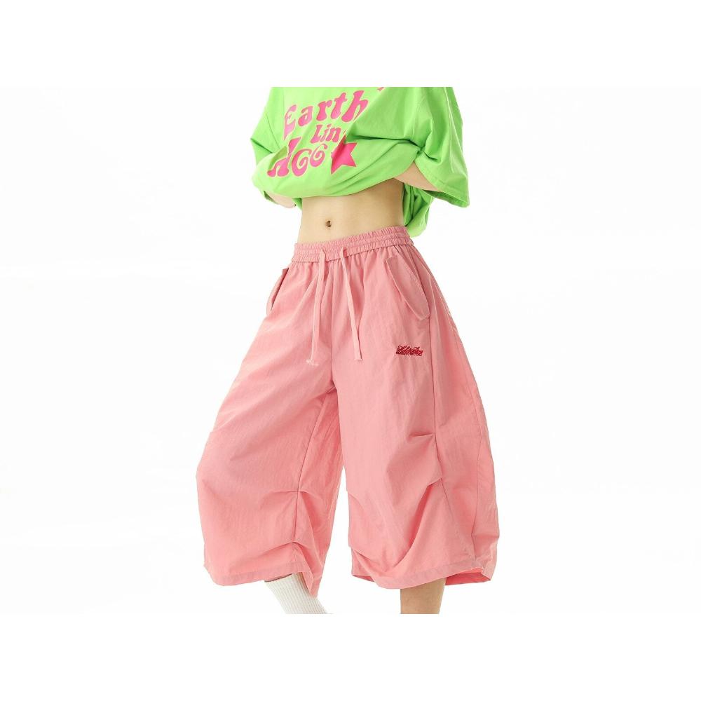 Embroidered Quick-dry Shorts Men Women Summer Outdoor Mountain-style Wide-leg Cropped Pants Loose Casual