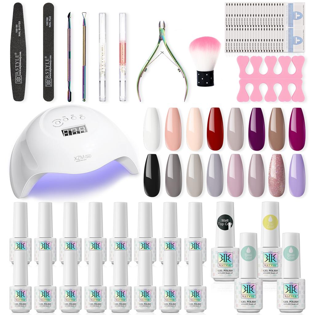 168W Nail Lamp Dryer Nail Gel Manicure Tool Set 20PCS Base Top Coat Gel Nail Polish Bright Color UV Gel Polish With Nail Art Tool