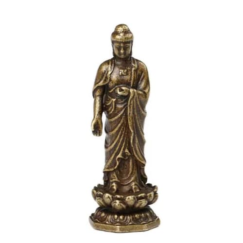 [DFJLWKE] Miniature Buddha Statue, Standing Amitabha Buddha, 46mm, Brass, Antique Finish, Amitabha (for Those Born In the Year of the Dog or Pig), Gua