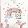 Dreamy Unicorn Rainbow Wall Stickers, Pink Tone Fairy Tale Scene with Colorful Butterflies, Girly Self-Adhesive Decor for Room Decoration