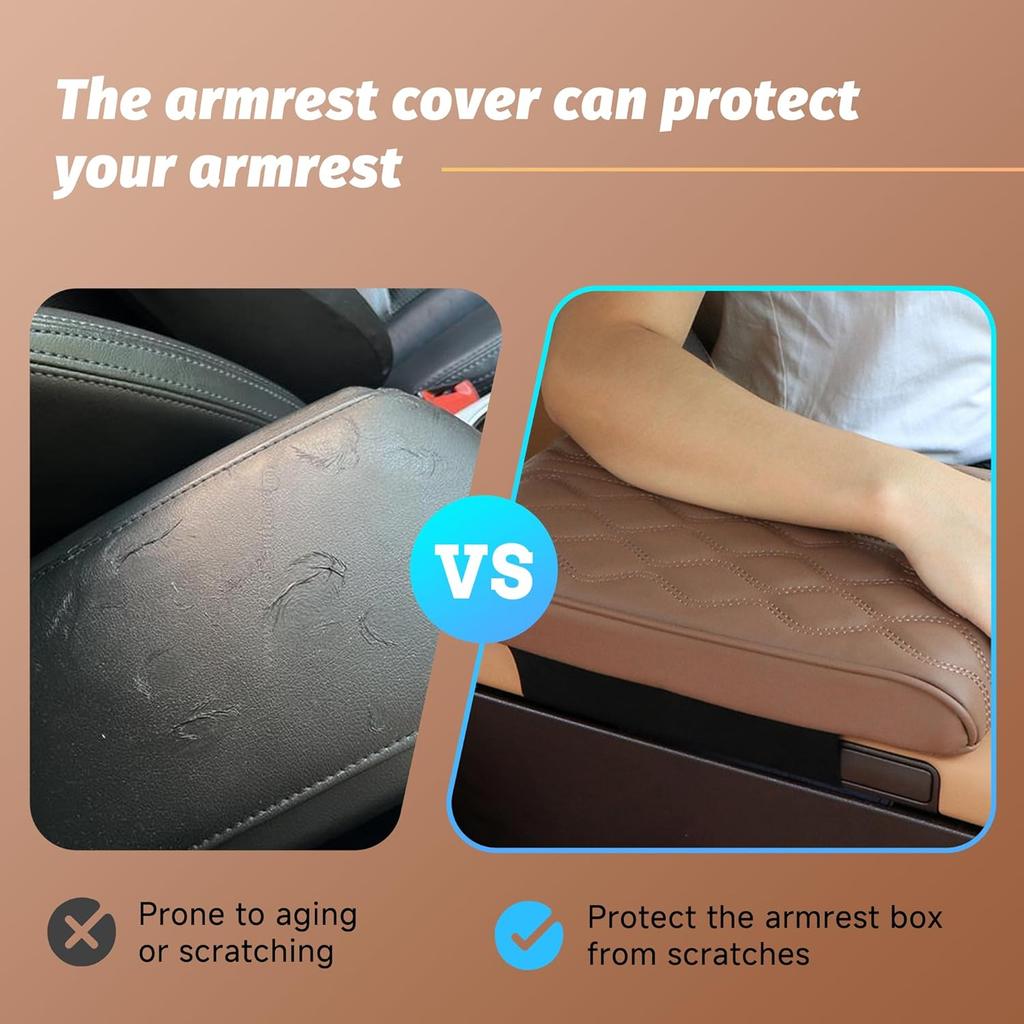 Car Center Console Cover, Leather Waterproof Vehicle Armrest Box Pad, Memory Cotton Comfortable Automotive Interior Seat Box Cushion Protector