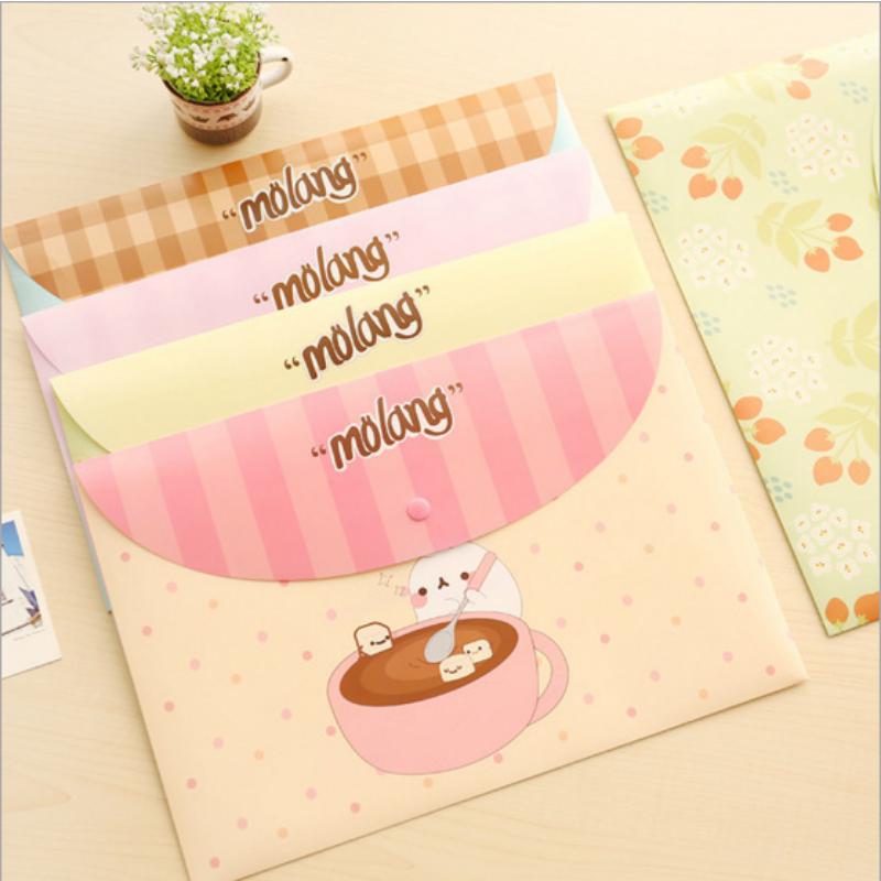 A4 cute cartoon animal file holder snap button PVC folder pen box office information bag 1pcs