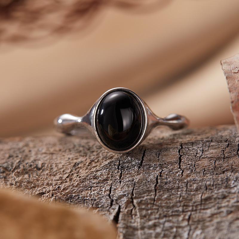 Minimalistischer Mode S925 Sterling Silber Inlay Topas Opal Granat Natürliche Farbe Schatzring Damen Zeigefingerring