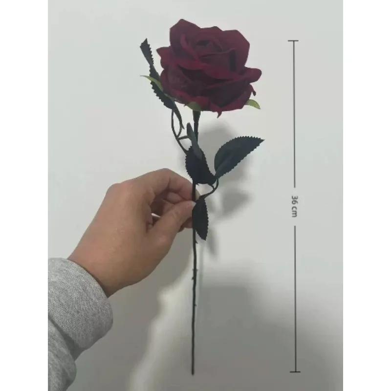 5/10pcs Dark Red Artificial Silk Rose Bouquet Realistic Fake Roses for Halloween Xmas Home Wedding Party Decor