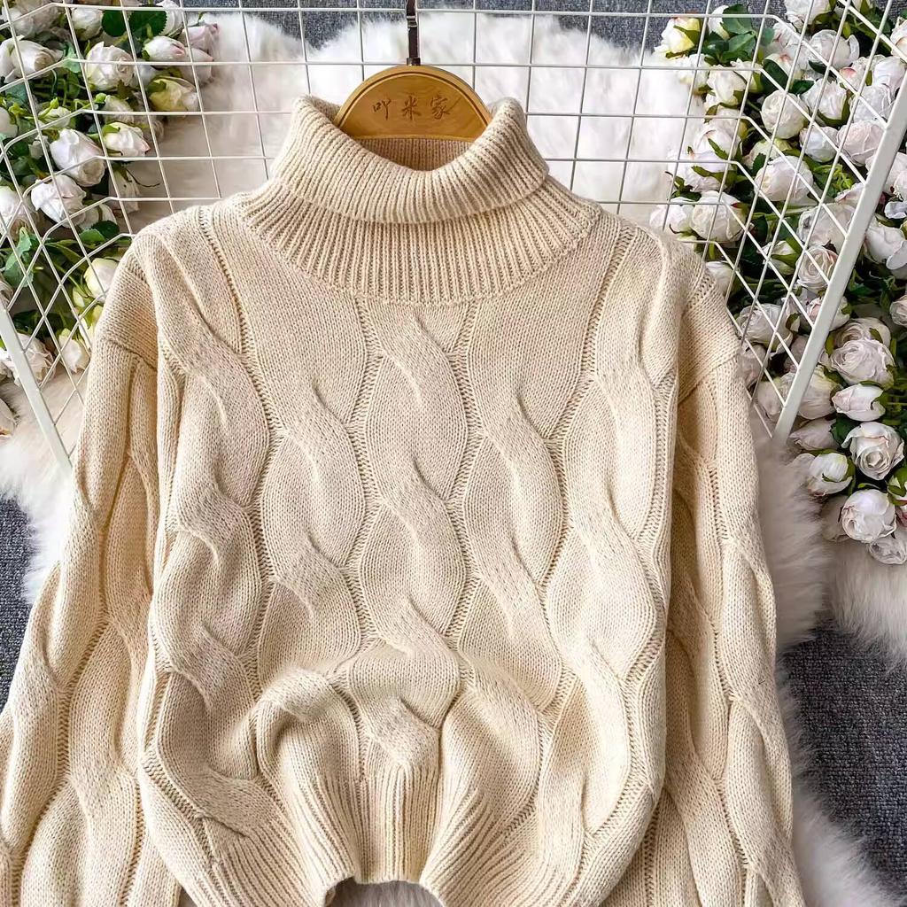 Autumn 2 Piece Set Turtleneck Sweater For Women Casual Fashion Style Chic Weave Top + High Waist Elegant Long Skirt