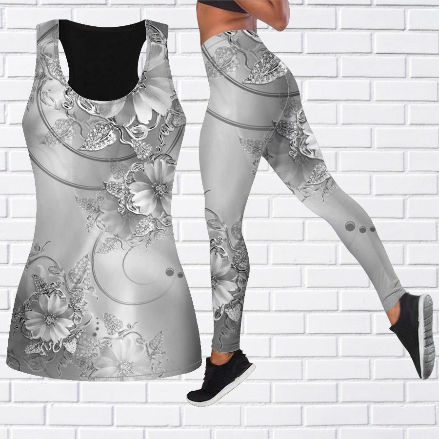 

Экипировка для йоги с хрустальным цветочным принтом для женщин, модные леггинсы для тренировок, спортивные повседневные штаны для фитнеса и йоги XXL серый