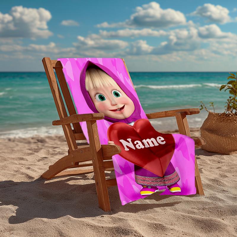 Custom Name Ultra-Soft Beach Towel with Masha Theme,Ideal for Pool - Camping, Diving - Perfect Travel Essential, Vibrant Beach Towel.
