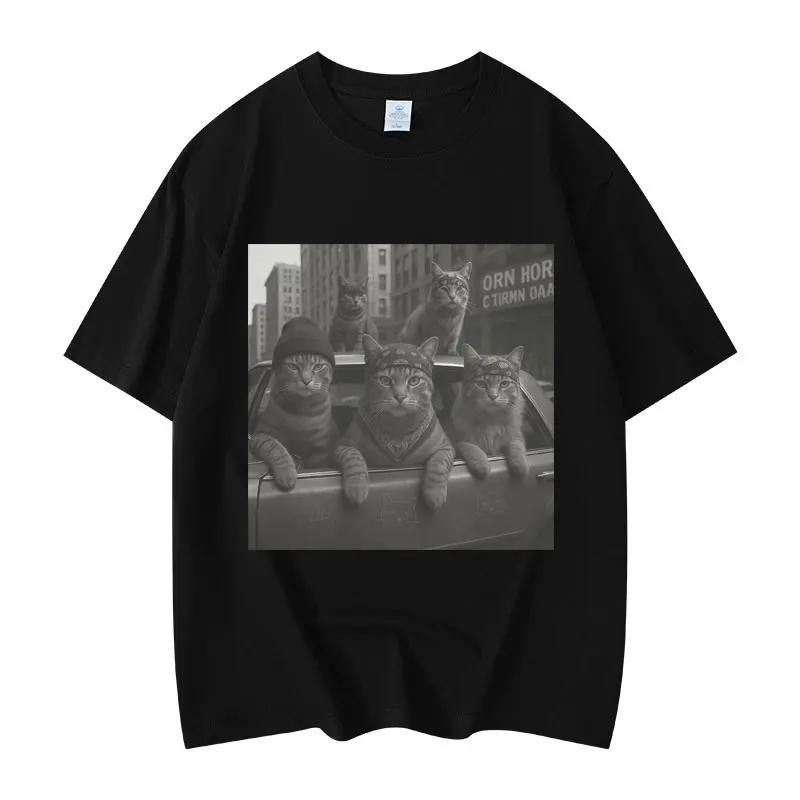 Funny Cat Gang Meme Graphic T Shirts Men's Women's Fashion Vintage Short Sleeve T-shirt High Quality Cotton Oversized T-shirts