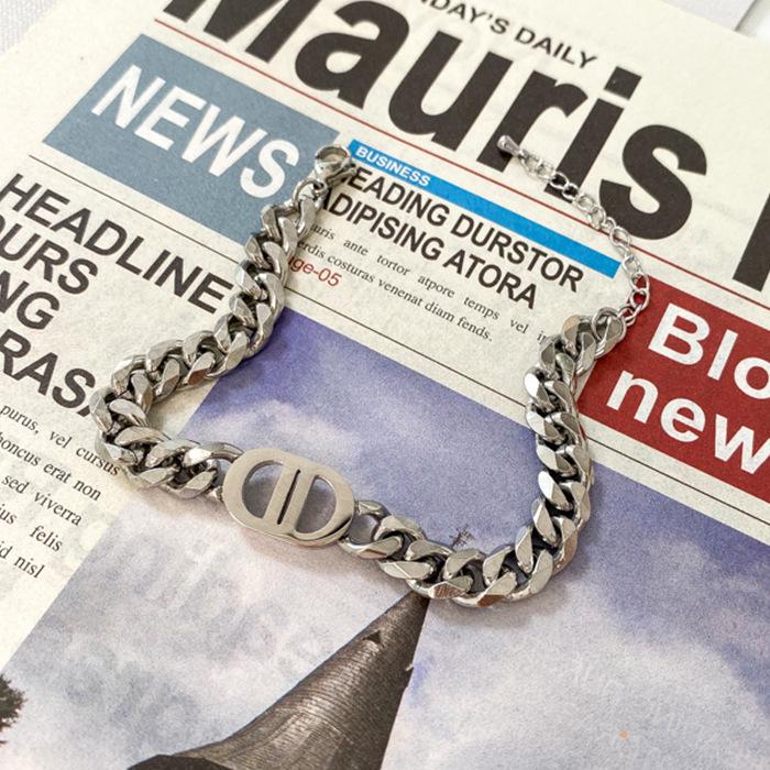 Gold Double D Titanium Steel Chain Necklace - Bold European & American Style for Women