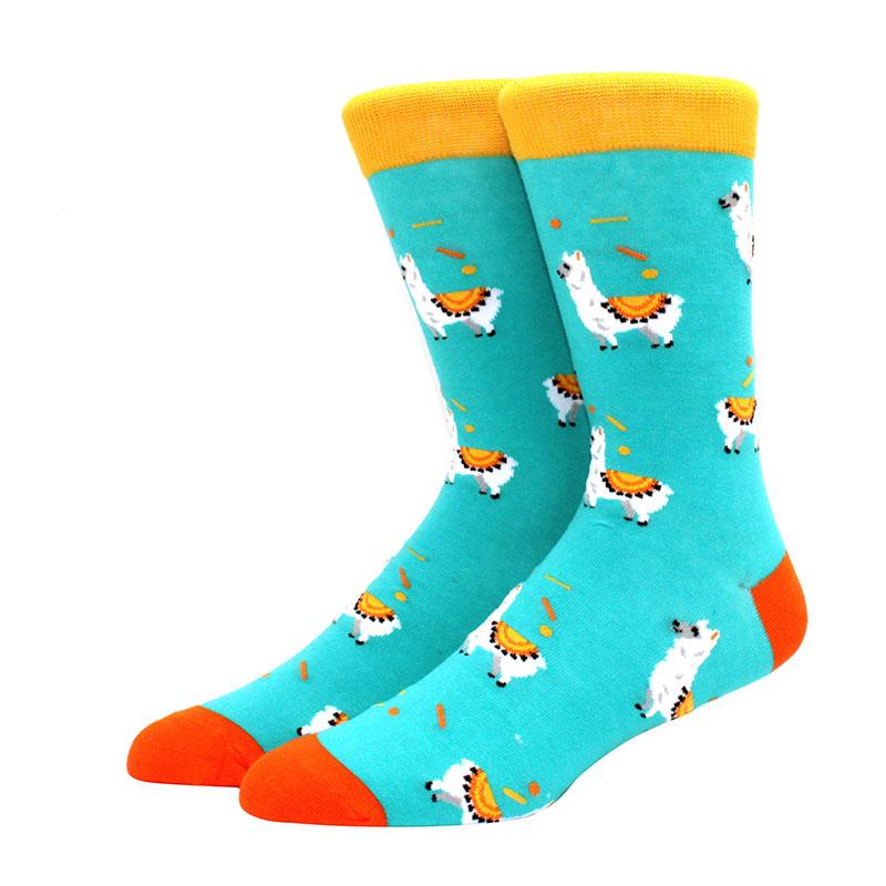 1 Pair of  Fun Men Socks Casual Cartoon Fruit Banana Flamingo Lemon Egg Sloth Pizza Happy Harajuku Skateboard Socks