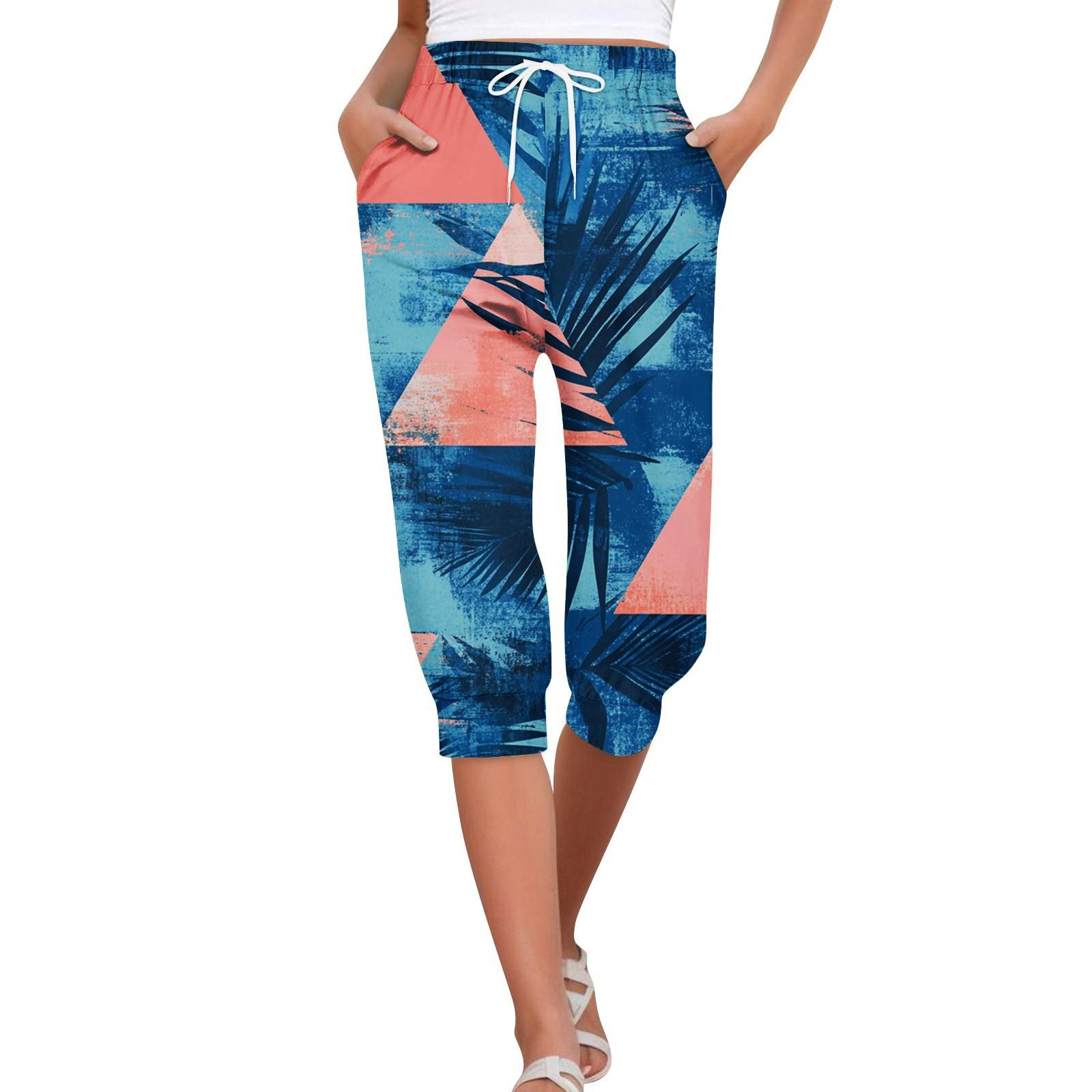 

Women s Summer Hawaiian Print Casual Loose Cropped Pants with Pockets XL