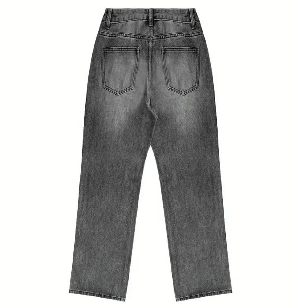 Retro Washed Denim Jeans for Women Wide Leg Streetwear Baggy Jeans Ladies Casual Long Pants