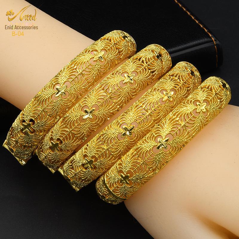 Alloy Spring Indian Gold-Plated Hollow Jewelry Set: Women's Bracelet Ring Bridal Accessories