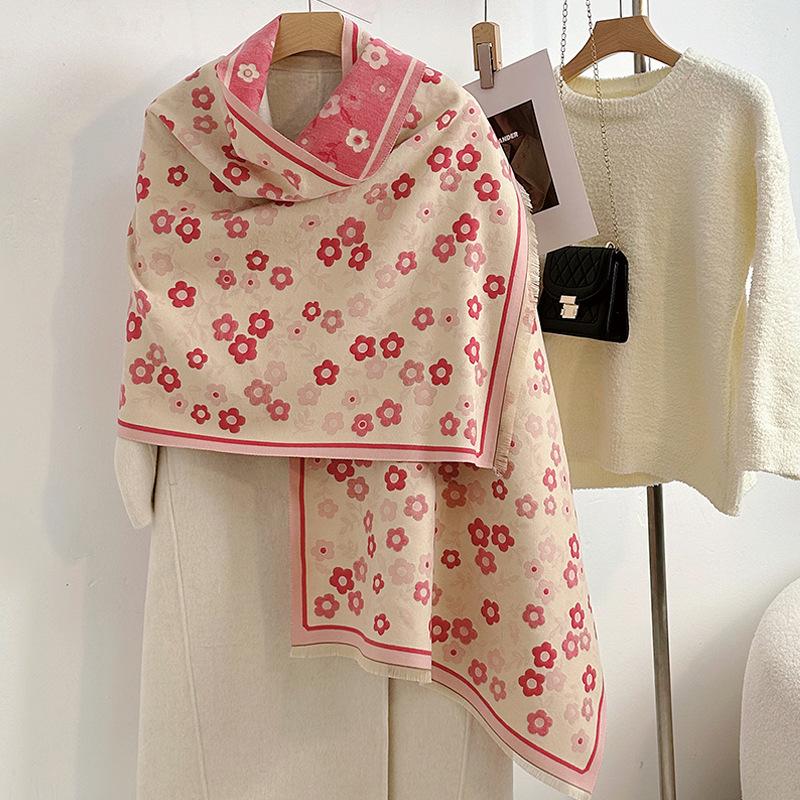 

Women s Retro Chinese Plum Blossom Scarf: Imitation Cashmere Shawl & Neck Warmer for Autumn/Winter 65*185cm