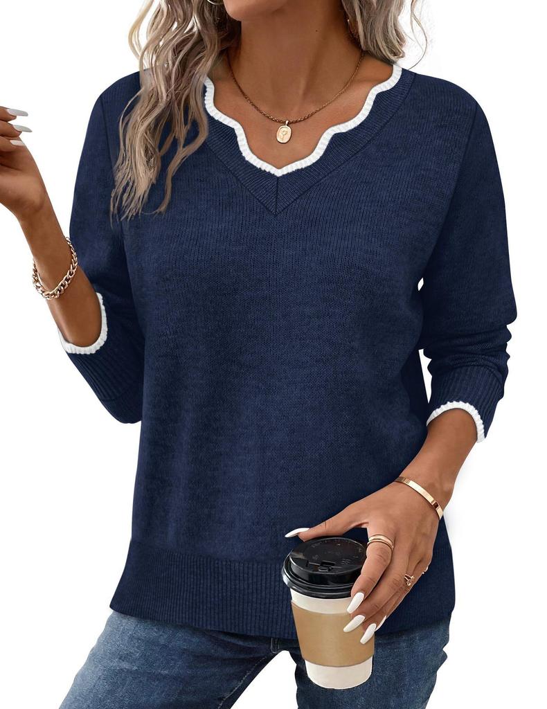 Women's Casual Solid Color Knitted Pullover Sweater - Autumn/Winter Collection