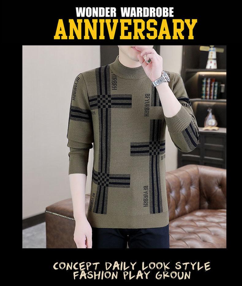 Men's Trendy Jacquard Half-High Neck Sweater: Autumn Winter Casual Knit Pullover