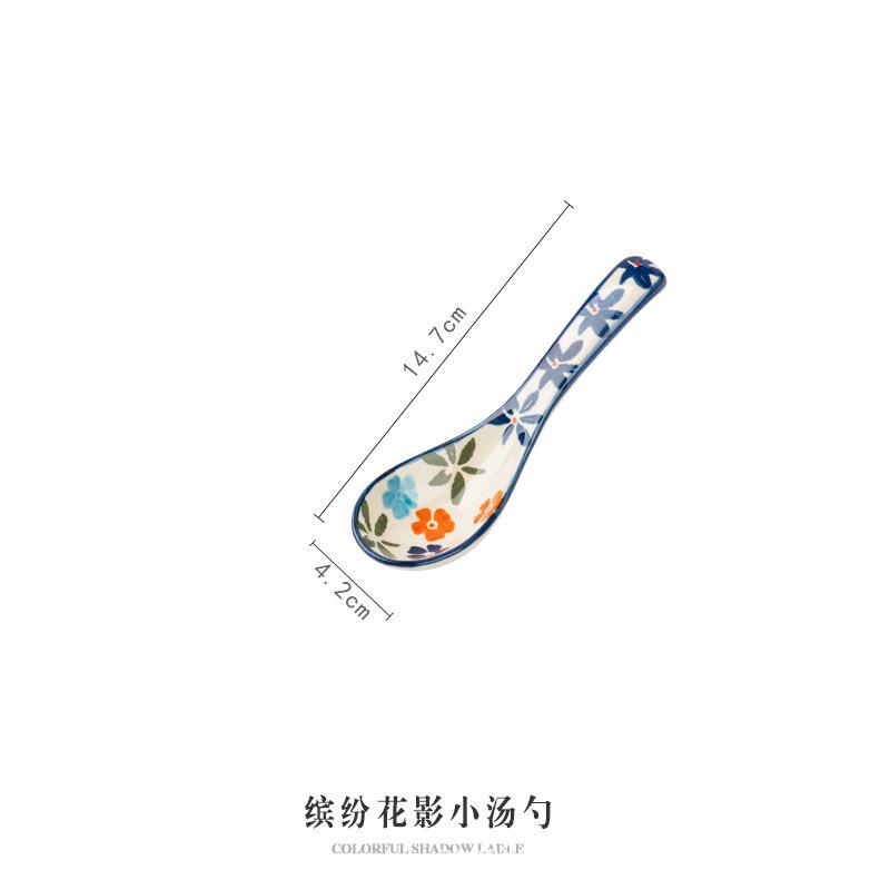 

Colorful Flowers Hand Painted Underglaze Color Household Ceramic Dish Set Noodle Soup Large Bowl Spoon
