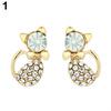 Elegante Feminino Bonito Gato Cristal Strass Liga Brincos Brincos Jóias