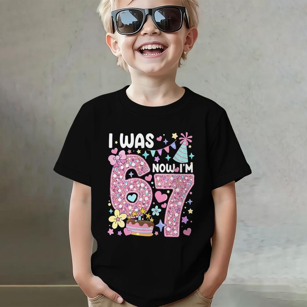 Girls I Was 6 Now I'm 7 T-shirt 7th Birthday Shirt Round Neck Short Sleeve Cotton Tee Age 7 Outfit Number Print Girls Clothes