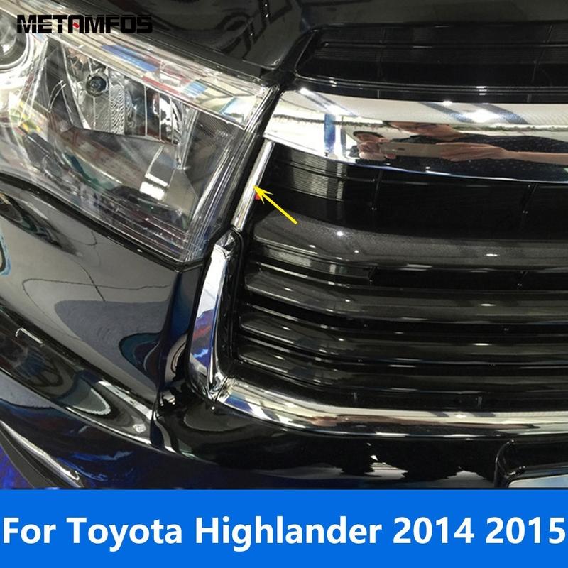 Front Center Grille Racing Grill Strip Molding Trim For Toyota Highlander 2014 2015 Chrome Exterior Accessories Car Styling