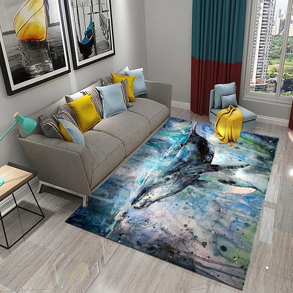 3D Cartoon Whale Carpet Large Rug for Living Room Bedroom Decor Floor Rugs Bathroom Kitchen Entrance Door Non-slip Mat Area Rug