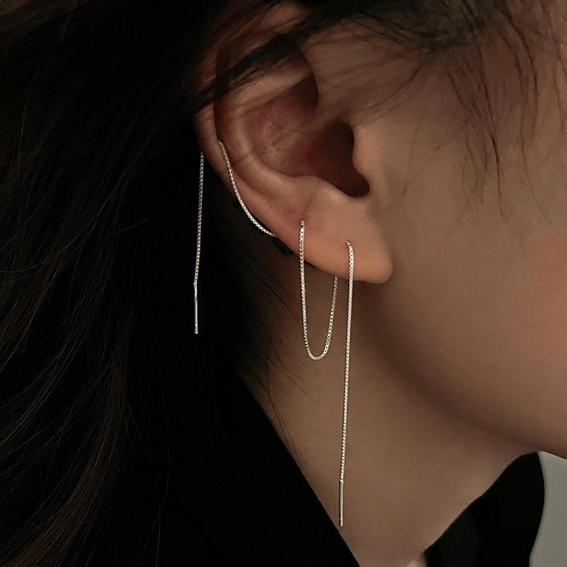 Vintage Silver Color Long Earrings Wire Tassel Chain Drop Earring Women's Ear Line Straight Hanging Earings Korean Jewelry Gifts
