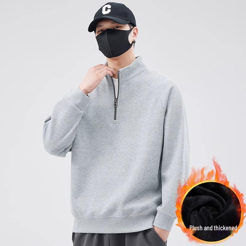 Men's Trendy Half-Zip Stand Collar Hoodie - Spring/Autumn Loose Fit Pullover