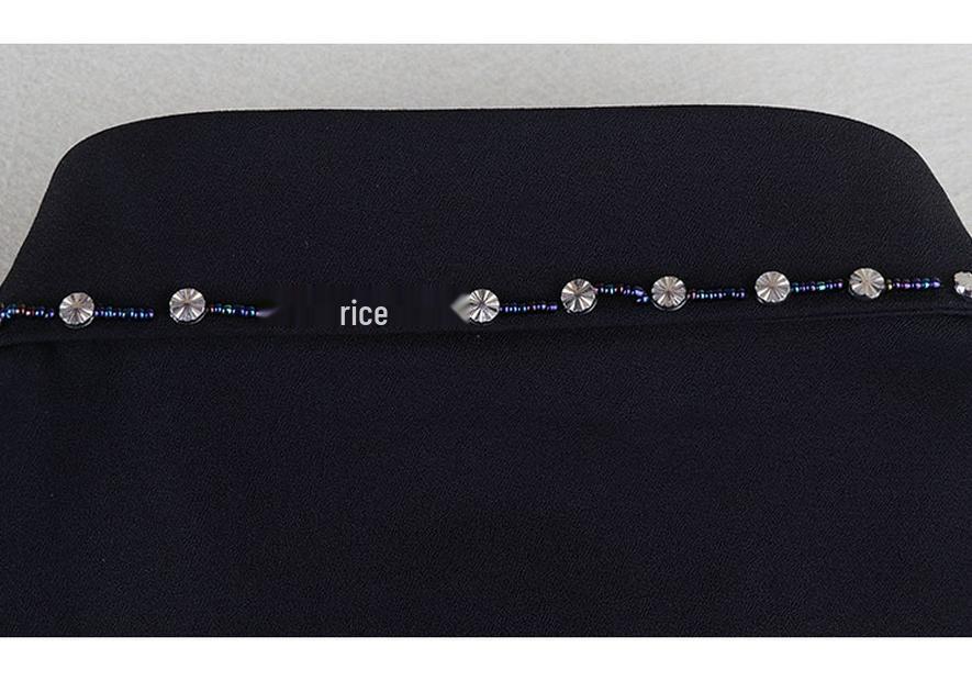 Korean Style Women's Blue Beaded Floral Decorative Collar Sweater