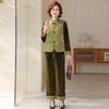 Elegant Spring Vest Suit for Mothers - Mid-Aged Women's National Style Golden Velvet Three-Piece Outfit