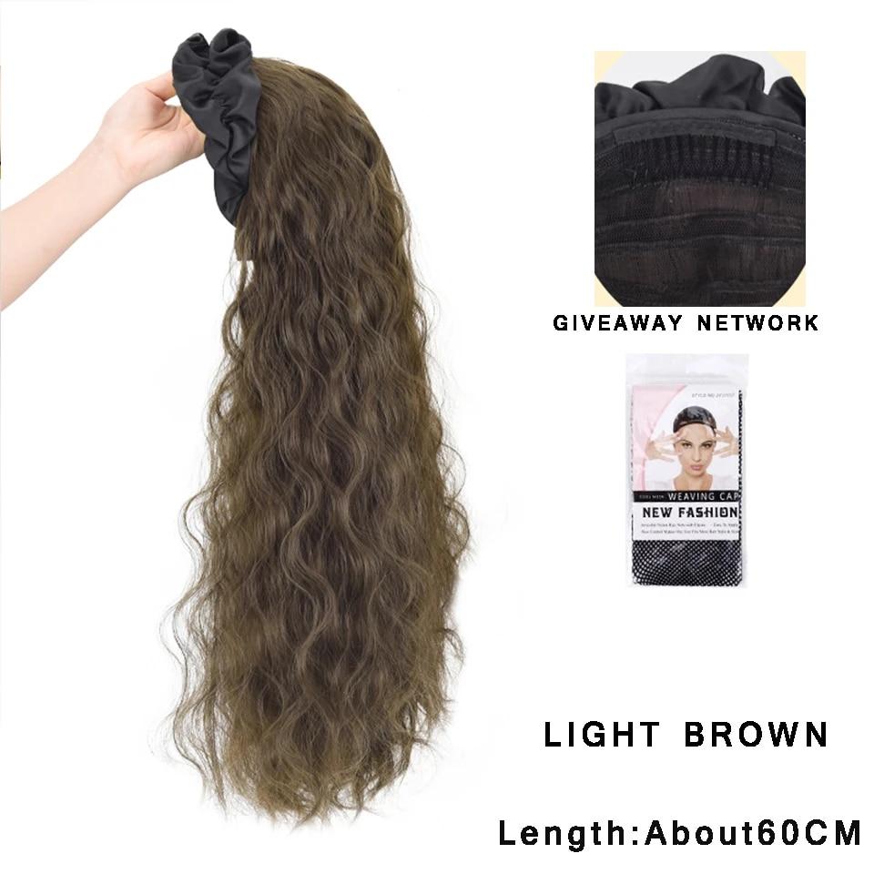 Synthetic Long Wavy Headband Wig Black Brown Women's With Twist Braid Hairband Accessories Natural Half Wig